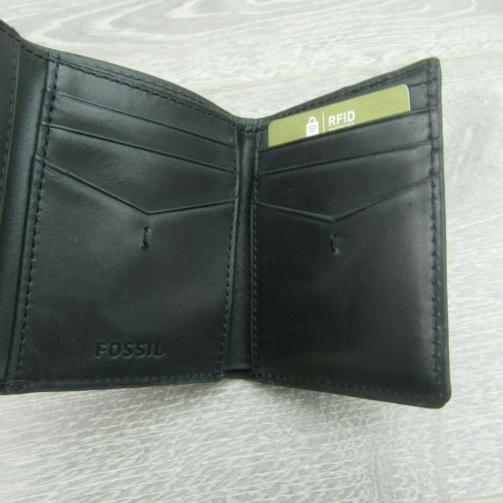 Fossil Allen Trifold RFID Black Leather Mens Wallet NEW - Picture 7 of 11